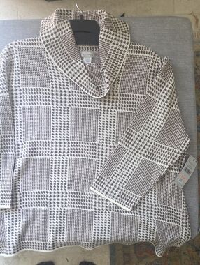 Multiples Cream and Brown Patterned Shawl-Neck Sweater